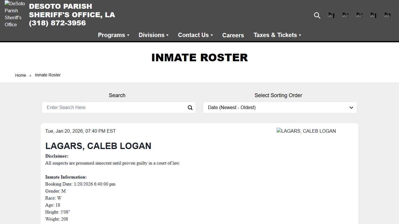 Inmate Roster | DeSoto Parish Sheriff’s Office (LA)